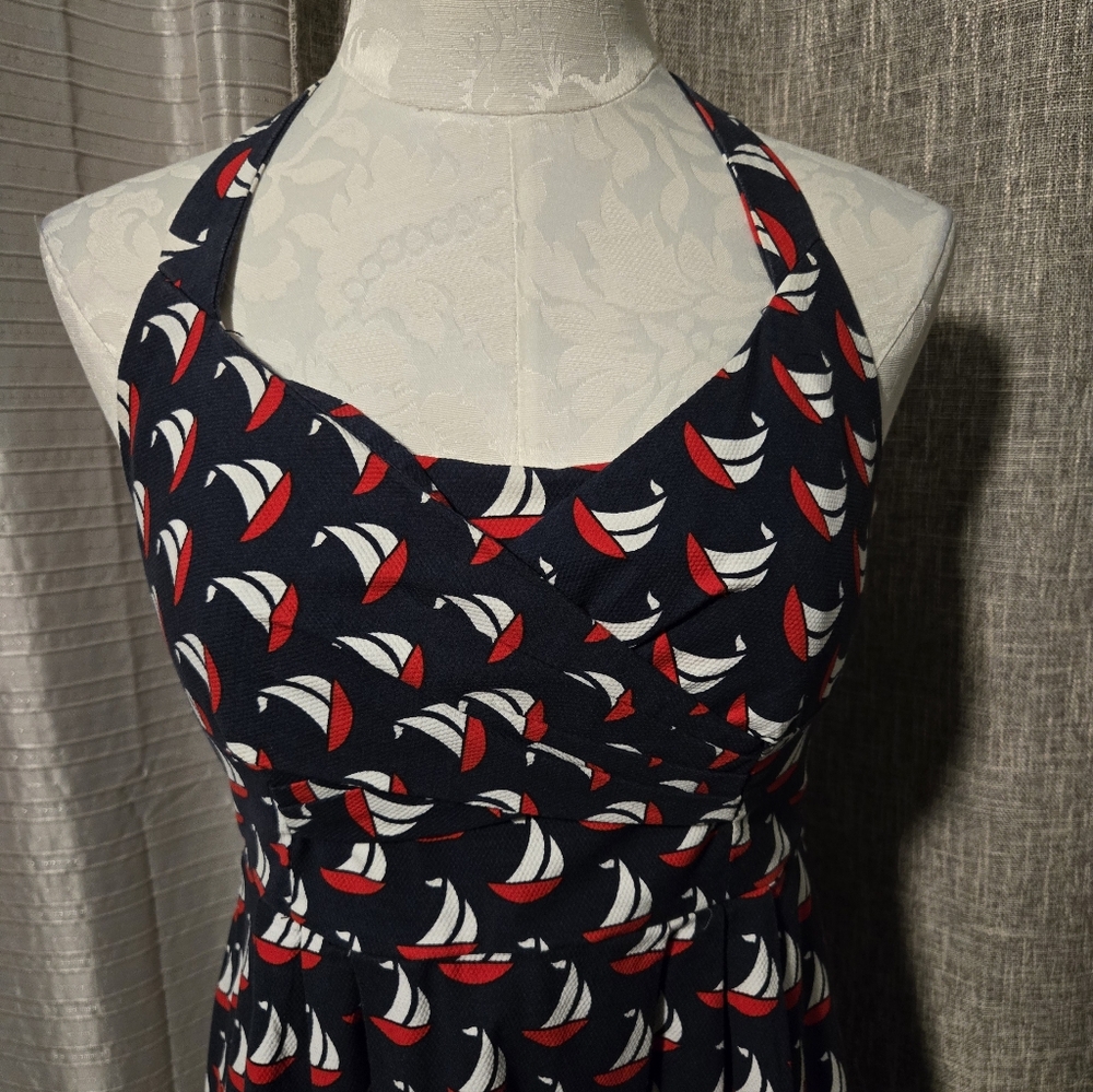 Anthropologie 9-H15 Stcl Nautical Print Halter Dress Size 2 - Picture 3 of 9